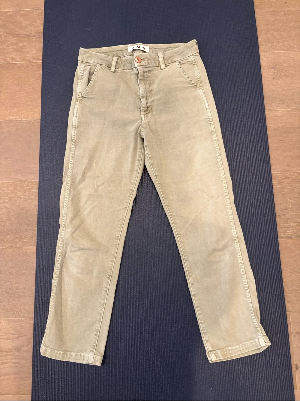 AMO Slim Straight Jeans in Light Olive